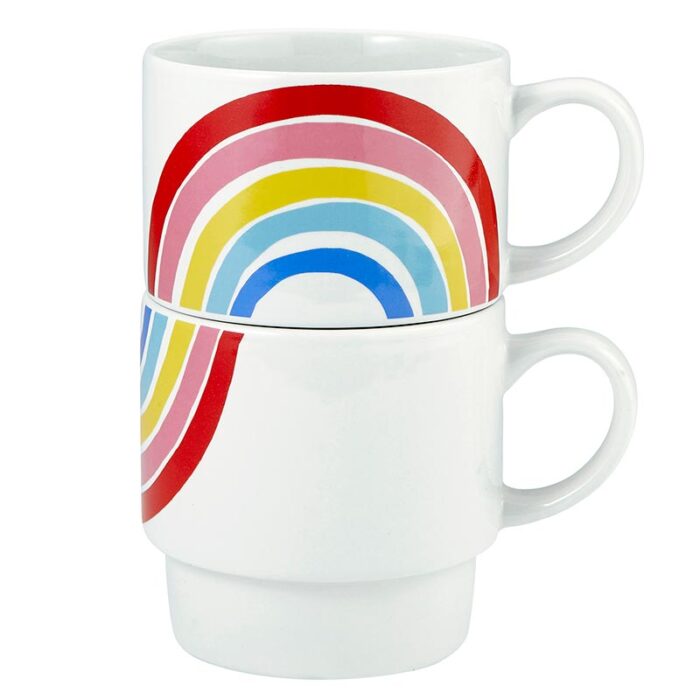 70s Rainbow Stacking Mug Set of 2 Vintage Style GIftable 14 oz Mugs in Painted Ceramic 6