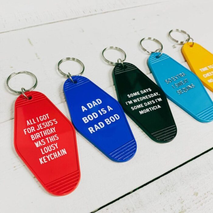 A Dad Bod is a Rad Bod Motel Style Keychain in Blue Body Positivity Themed Funny Key Tag Gift for Him 6