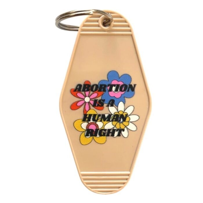 Abortion is a Human Right Keychain in Groovy 70s Flower Print 2