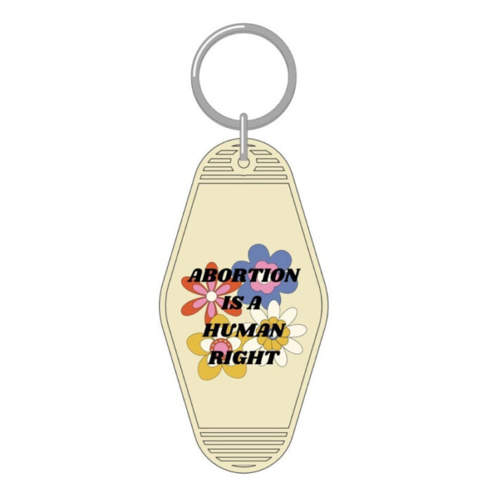 Abortion is a Human Right Keychain in Groovy 70s Flower Print 8