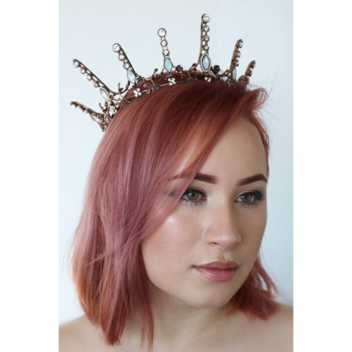 Aggressively Rosy Crown Tiara in Rose Gold and Opal Royalty Crown Party or Bridal Hair Accessory 3