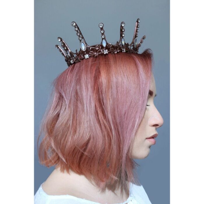 Aggressively Rosy Crown Tiara in Rose Gold and Opal Royalty Crown Party or Bridal Hair Accessory