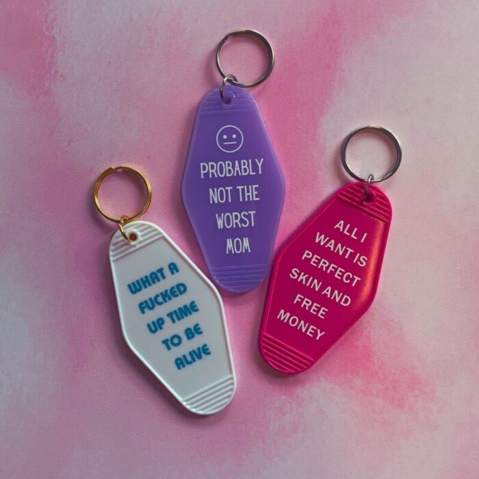 All I Want is Perfect Skin and Free Money Motel Style Keychain in Fuchsia Pink 5 0044ff87 c1dd 4ad0 82c0 6a6b943126ad