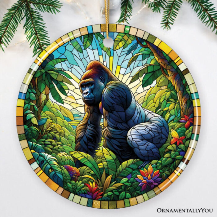 ForProduct 01APrimateSafariGorillaStainedGlassStyleCeramicOrnament AfricanAnimalsChristmasGiftandDecorMockupGroup 05