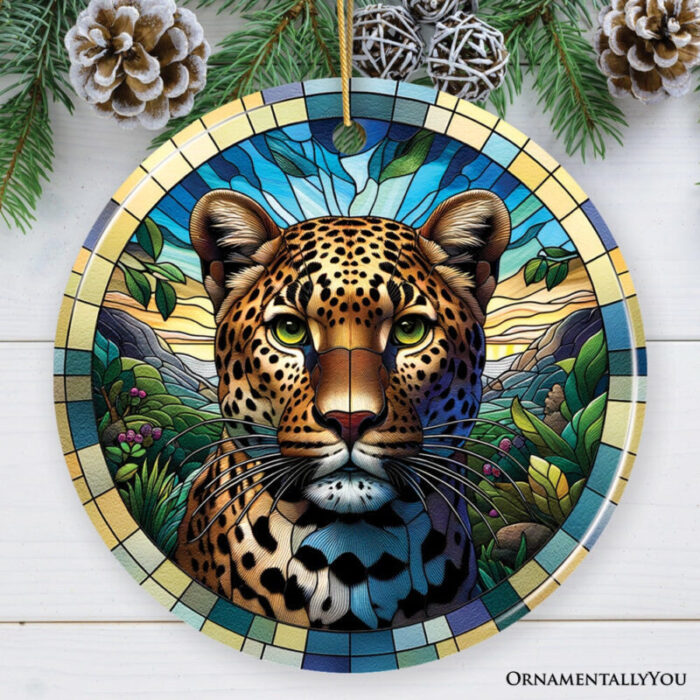 ForProduct 01AfricanLeopardExpeditionStainedGlassStyleCeramicOrnament SafariAnimalsChristmasGiftandDecor01MockupGroup 05