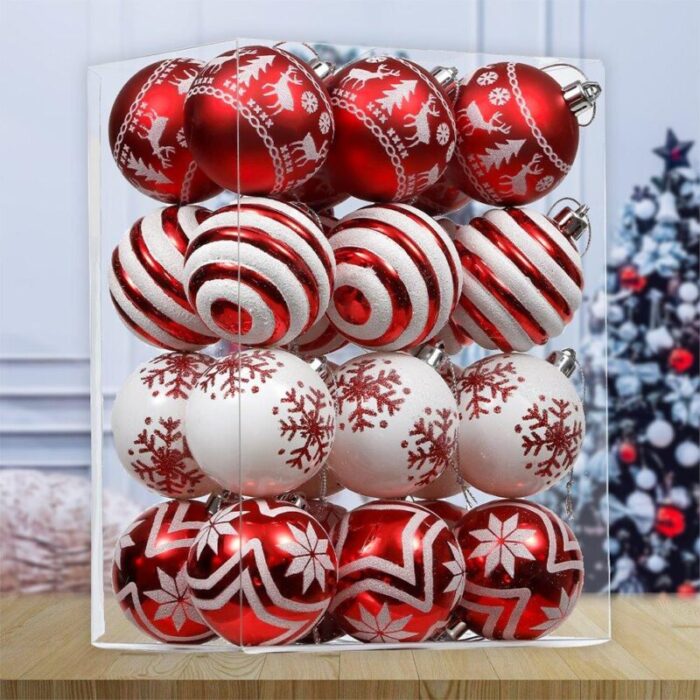 ForProduct 01RedandWhiteOrnamentBalls AssortedChristmasGlitterBaubles