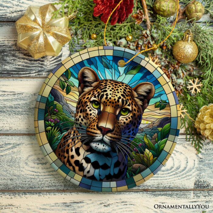 ForProduct 02AfricanLeopardExpeditionStainedGlassStyleCeramicOrnament SafariAnimalsChristmasGiftandDecor013DRealisticMockup 07