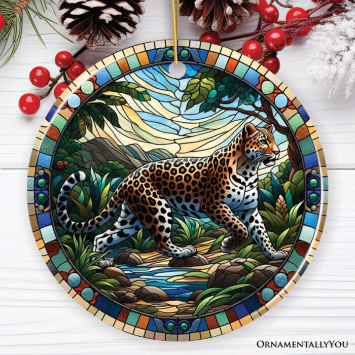 ForProduct 03AfricanLeopardExpeditionStainedGlassStyleCeramicOrnament SafariAnimalsChristmasGiftandDecor02MockupGroup 05