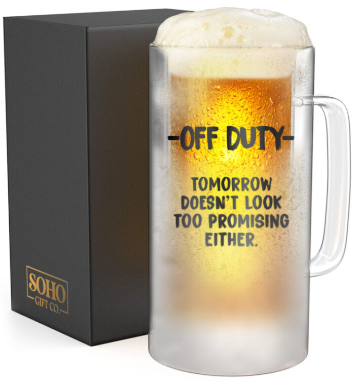 SoHo Insulated Beer Mug OFF DUTY TOMORROW DOESNT LOOK TOO PROMISING EITHER LI4518 5