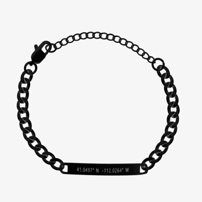 custom matte black personalized chain bracelet couples gift engraved jewelry